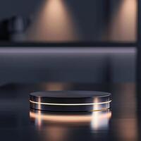 A black circular object sitting on a table photo