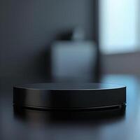 A black circular object sitting on top of a table photo