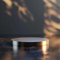 A round metal object on a table photo