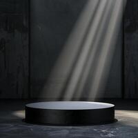 An empty podium with light shining from the top photo