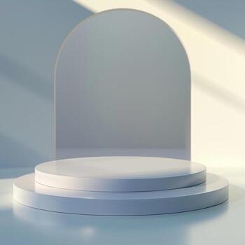 un vacío podio con un ventana en frente de eso foto