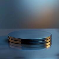 A round object on a table with a blue background photo