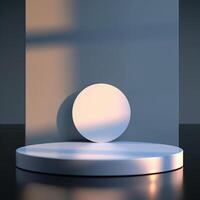 A white round object on a table in front of a window photo