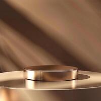 A golden object on a table in front of a brown background photo