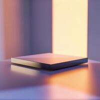 A square object on a table in front of a window photo