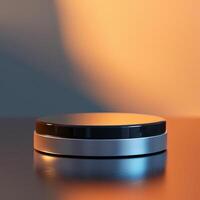 A round object on a table with a light behind it photo