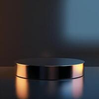 A black round table with a light shining on it photo