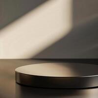 A black circular object on a table photo