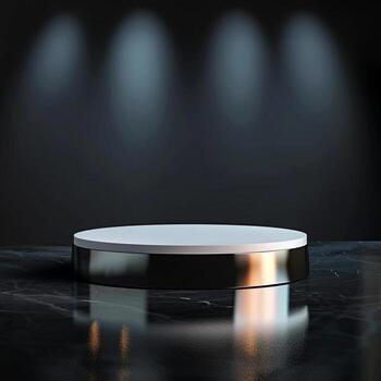 un podio con luces en eso en frente de un negro antecedentes foto