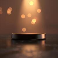 An empty black table with a spotlight shining on it photo