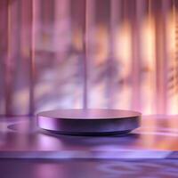 A round table with a purple light on it photo
