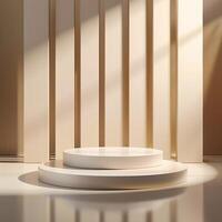 Empty podium in a room with sunlight coming through the window photo