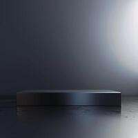 An empty black box sitting on a table in front of a wall photo
