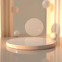 A white table with a round object in the middle photo