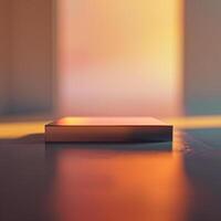 A square object sitting on a table in front of a window photo