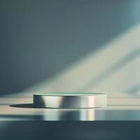 A round table with a silver top on a table photo