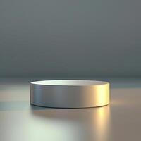 A white round table with a light shining on it photo