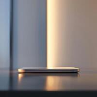 A smartphone sitting on a table in front of a window photo