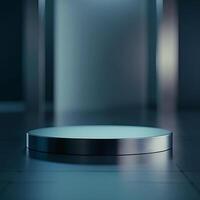 An empty round table in a dark room photo