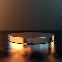A round object on a table with a light shining on it photo