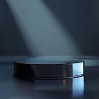 An empty podium on a dark surface with a spotlight photo