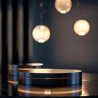 A table with two lamps on it photo