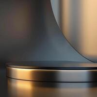 A metal podium with a light shining on it photo