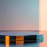 A round table with a black surface and a bright orange background photo