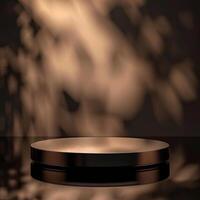 A black round table with a light shining on it photo