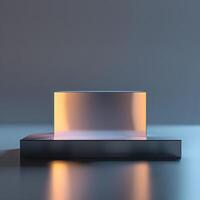 A glass block on a table with a light shining on it photo