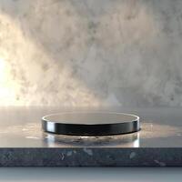 A black circular object on top of a counter photo