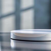 A white circular object sitting on top of a table photo