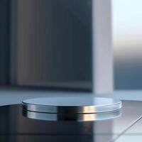 A metal object on a table in front of a window photo