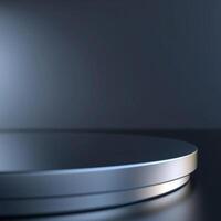 An empty metal table with a light shining on it photo