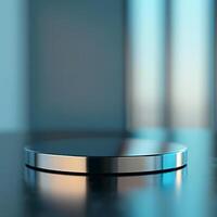 A metal object on a table in front of a window photo