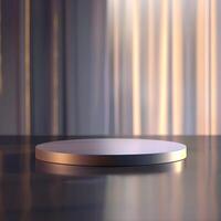 An empty round table on a table with a light behind it photo