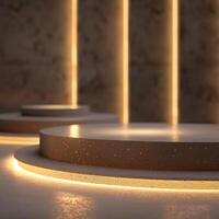 3d render of a round table with lights on it photo