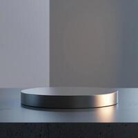 A round object on a table in front of a wall photo