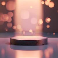 An empty podium on a table with a spotlight photo