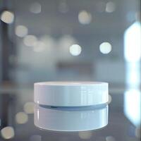 A white circular object sitting on a table photo