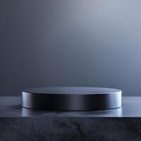 A black round table on a concrete surface photo