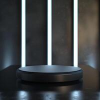 A black object on a table in front of a wall photo