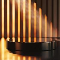 A black round table with a light shining on it photo