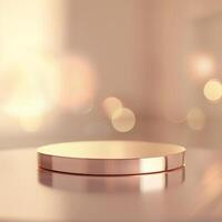 A round table with a white surface and a gold object photo