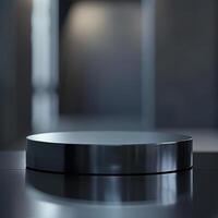 A black round table on a table in a room photo