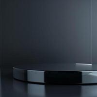 A black round table with a silver surface photo