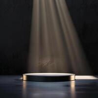 An empty podium with light shining from the top photo