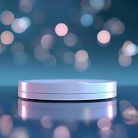 A white circular object on a table with a blue background photo