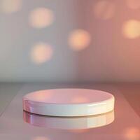 A white round object on a table with a light behind it photo