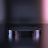 3d render of a black round table on a dark background photo